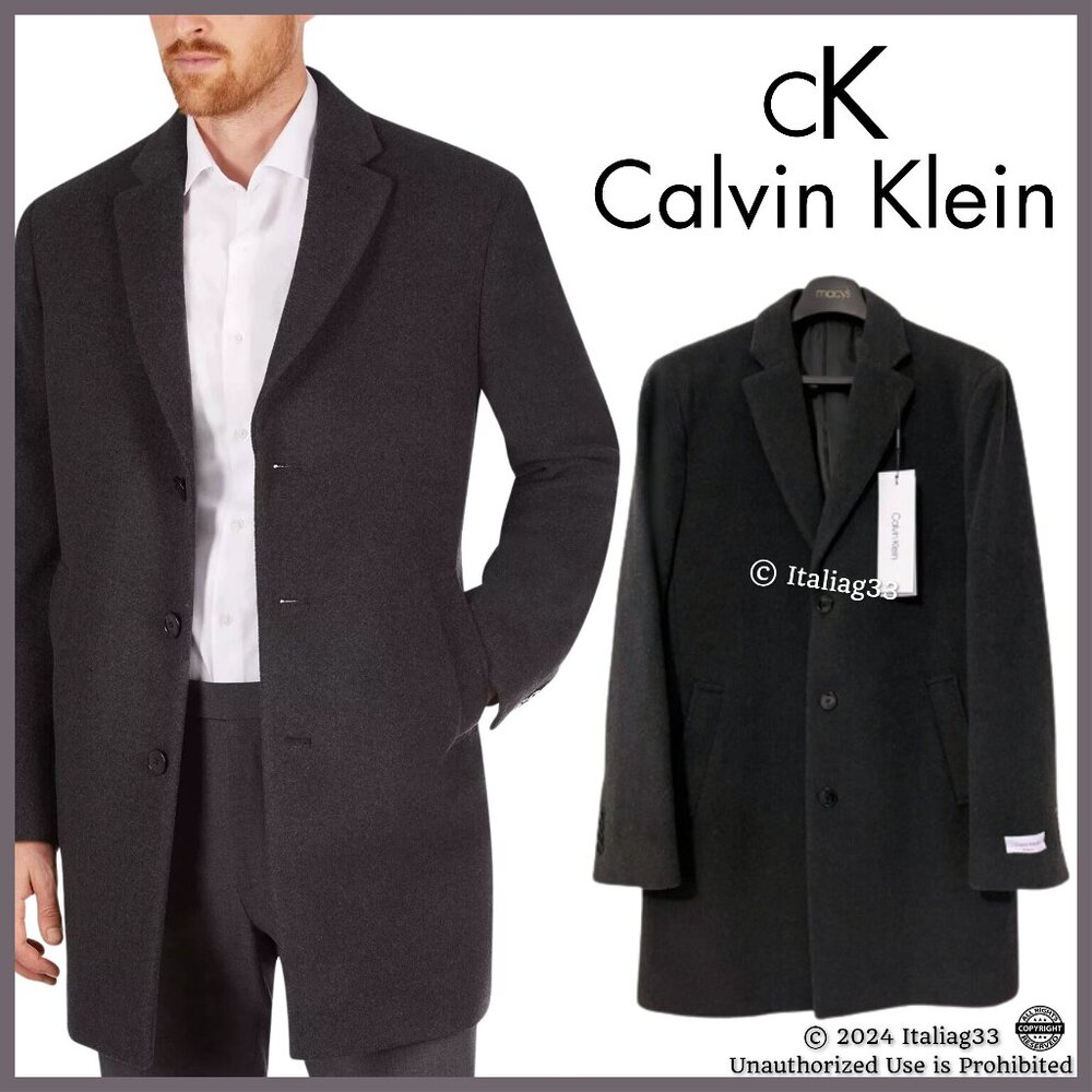 Calvin Klein $395 Men's Prosper Wool Blend Overcoat 40Long Slim Fit Charcoal NWT